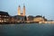 Zurich night cityscape view with Great Minster church Grossmuns