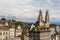 Zurich old downtown with famous Grossmunster Church and Limmat river from Lindenhof park, Zurich, Switzerland