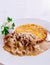 Zurich style veal stew and rosti potato, Swiss cuisine