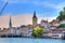 Zurich summer river cityscape