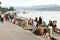 Zurich, Switzerland - June 03, 2017: People on quay Lake Zurich.