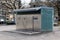 Zurich switzerland - march 10, 2021: public metal toilet house with handicapped and standard toilets, by day without people