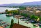 Zurich, Switzerland - September 2, 2016: Wasserkirche and boats in Zurich in Limmatquai, Switzerland