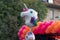 ZURICH, SWITZERLAND, SEPTEMBER 4, 2021 Unicorn balloon at a demonstration in the city center