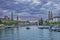 Zurich twilight cityscape and Limmat river in Zurich city center