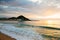 Zurriola beach in San Sebastian at sunset