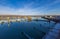 Zweckau, Germany - 9. February 2023: Impressions from Zwenkauer harbor in winter. The former lignite or coal mining area near