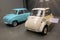 Zwickau, Germany - August 20, 2023: Goggomobil T by Hans Glas GmbH and BMW Isetta 250, microcars of 1960s in August Horch museum