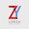 ZY logo letters with blue and red gradation