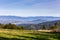 Zywiec Basin Valley landscape in Beskid Mountains, Poland, with green forests, meadows and Zywiec Lake