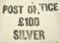 Â£100 silver printed on a vintage Post Office bank money bag