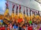 Â«Madrid,SpainÂ»; 11-11-2018: Market stall with plastic hams hanging for sale