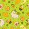 à¹ŠUnicorn Fairy doughnut cupcake fantasy doodle Kawaii cartoons Seamless pattern with Lemon yellow green ton