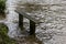 â€˜The Wet Seatâ€™ - Riverside Bench Besides the Flooded River Torridge, Torrington, Devon, England.