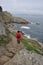 Ã‘PORT MANECH, FRANCE 07 MAY, 2016: Hiker in Port Manech in Brittany