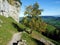 Ã„scher cliff or Ã„scher-Felsen Aescher-Felsen or Ascher-Felsen in the Alpstein mountain range and in the Appenzellerland region