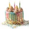 Î’irthday cake with eight candles isolated on white transparent background