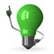 ï»¿ï»¿ï»¿Green tungsten light bulb character in moment of insight