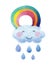 Ð’lue watercolor cloud with rain and rainbow