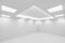 Ð•mpty white room with square ceiling lights wide view from corne