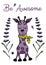 Ð’ÐµÐºÑ‚Ð¾Ñ€ , Be awesome postcard, lilac giraffe and lavender,