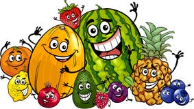 Śmiesznych Owoc Kreskówki Grupowa Ilustracja Ilustracja Wektor - Ilustracja  złożonej z kresk, blueberry: 31692178