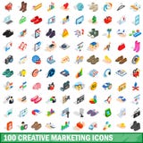 100 Creative Marketing Icons Set, Isometric Style Royalty Free Stock Photography