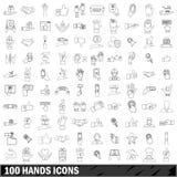 100 Hands Icons Set, Outline Style Royalty Free Stock Images