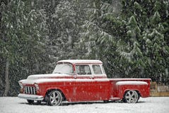 1955 Chevy Classic In Snow Stock Photography