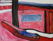 1990 - 'Landscape & Window', large abstract landscape-painting on canvas; A high resolution art image free download to p stock photo 1990 - 'Landscape & Window', large abstract landscape-painting on canvas; A high resolution art image free download to p stock photo