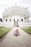 2 Little Girls (tourist) By Wat Rong Khun Royalty Free Stock Photography