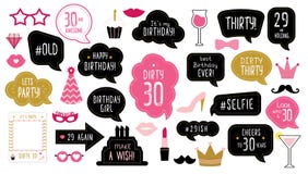 Free 30th Thirty Birthday Photo Booth Props Set Stock Images - 124098084