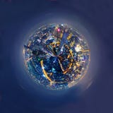 360 Panorama High View Of City In Night Time Royalty Free Stock Image
