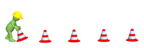 3d burattino - funzionare, installante i coni di emergenza illustrazione di stock 3d burattino - funzionare, installante i coni di emergenza illustrazione di stock