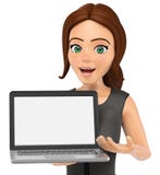 3D Business woman showing a blank screen laptop Stock Photo 3D Business woman showing a blank screen laptop Stock Photo
