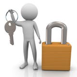 3d man and padlock Royalty Free Stock Photography 3d man and padlock Royalty Free Stock Photography