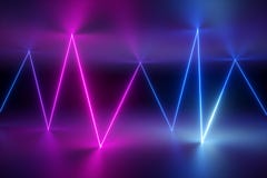Free 3d Render, Abstract Background, Glowing Lines, Lightning, Ultraviolet, Neon Lights, Laser Show, Virtual Reality, Zigzag Rays Stock Photos - 141906293