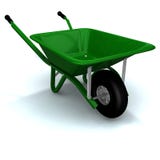 A 3D render of a wheelbarrow