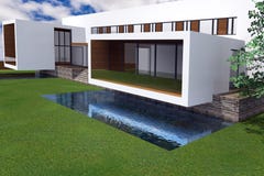 Free 3D Rendering Of Modern Mansion Royalty Free Stock Photography - 56638357