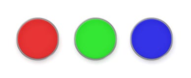 Colorful Buttons on White Background, Red, Yellow Green Blue or