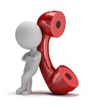 3d small people - call me. 3d small person standing next to a large handset. 3d image. White background Stock Image 3d small people - call me. 3d small person standing next to a large handset. 3d image. White background Stock Image