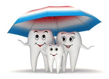 3d Smiling Tooth Family Protection - Umbrella Stock Photo 3d Smiling Tooth Family Protection - Umbrella Stock Photo