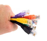 7 Colored Network Cables Handheld Royalty Free Stock Images