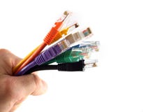 7 Colored Network Cables Handheld Stock Images