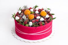 A Beautiful Fruit Cake With A Pink Biscuit Around It Stock Images A Beautiful Fruit Cake With A Pink Biscuit Around It Stock Images