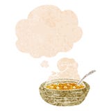 A Creative Cartoon Bowl Of Hot Soup And Thought Bubble In Retro Textured Style Stock Images