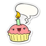 A Creative Cartoon Cupcake And Candle And Speech Bubble Sticker Royalty Free Stock Image