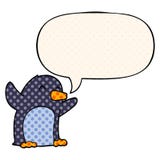 A Creative Cartoon Excited Penguin And Speech Bubble In Comic Book Style Stock Photography
