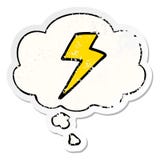 A Creative Cartoon Lightning Bolt And Thought Bubble As A Distressed Worn Sticker Stock Photos