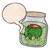 A Creative Cartoon Spooky Brain Floating In Jar And Speech Bubble In Retro Texture Style Stock Image